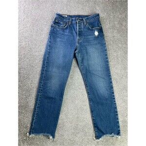 Levi’s Premium 501 Jeans Women’s 25 Blue Straight Button Fly Distressed Raw Hem